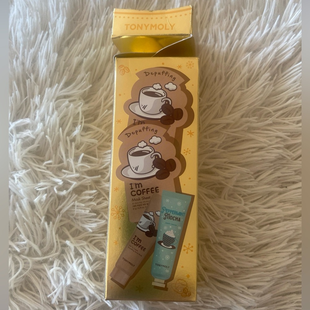 TONYMOLY I’m Coffee Mask Set 4 Pck Sheet Mask, Hand Cream & Coffee Scrub Mask